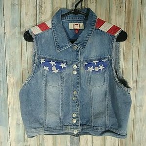 L.E.I. jean american flag vest